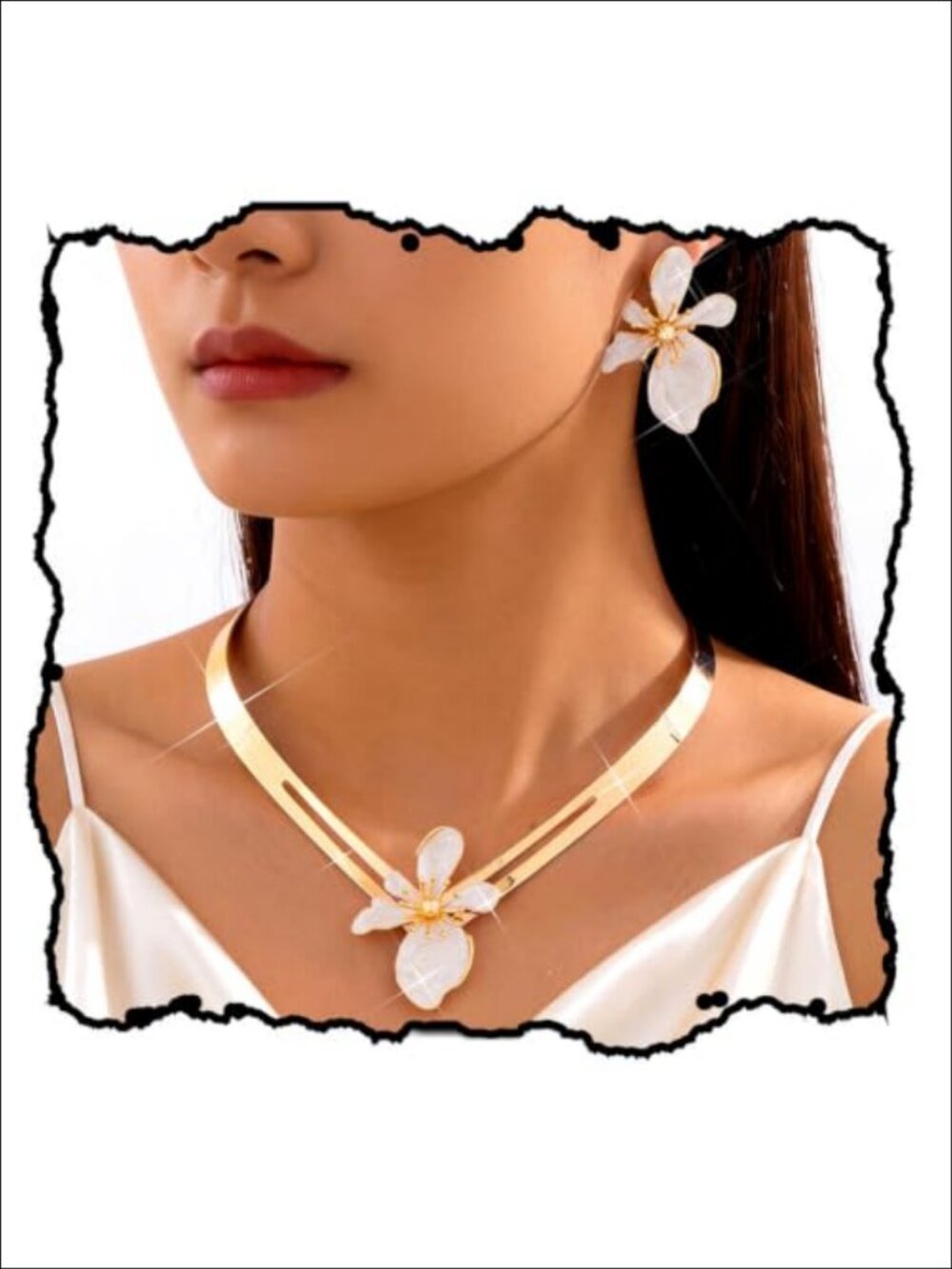 Flower Statement Jewelry Set Choker Necklace Earrings for Women